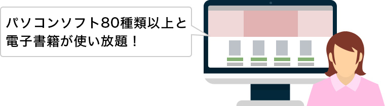 パソコンソフト80種類以上と電子書籍が使い放題！