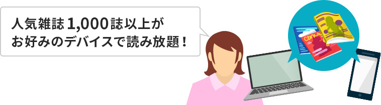 人気雑誌1,000誌以上がお好みのデバイスで読み放題！