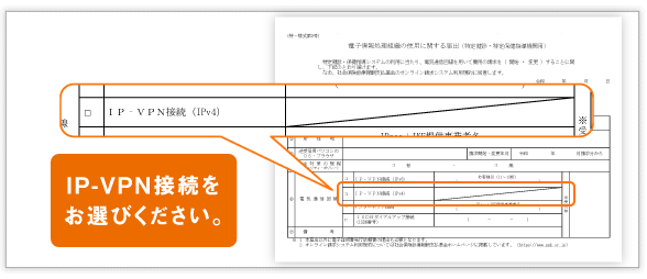 届出の記載例　IP-VPN接続をお選びください。